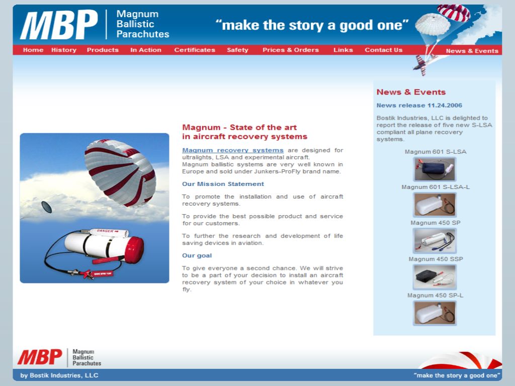 Magnum Ballistic Parachutes Light Aircraft DB & Sales