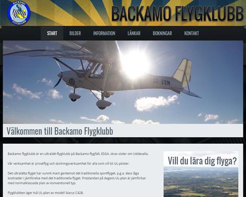 Backamo Flygklubb hemsida