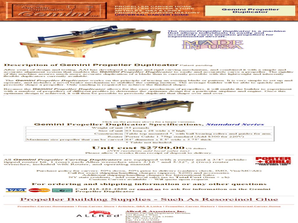 Gemini Propeller Duplicator Light Aircraft DB & Sales