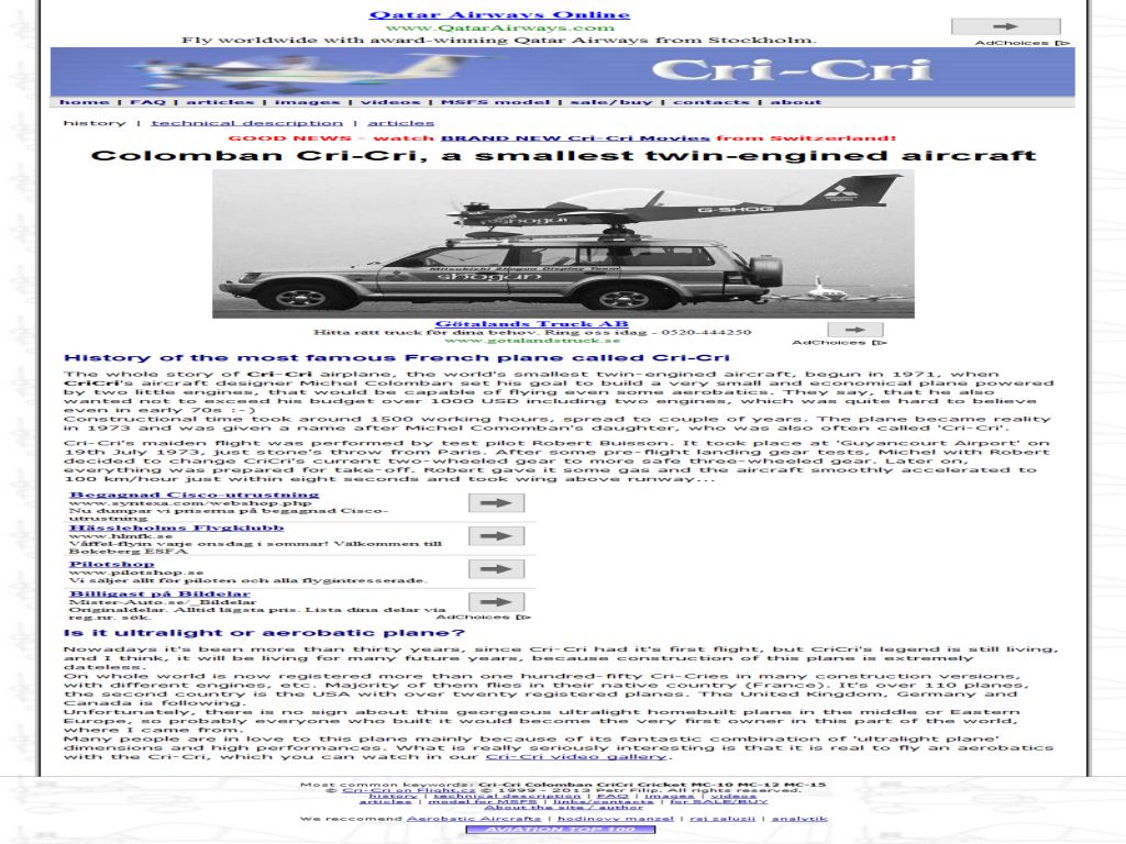 CRICRI Light Aircraft DB & Sales